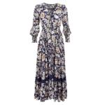 Boho Navy and White Floral Button Up Maxi Dress