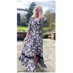 Boho Navy and White Floral Button Up Maxi Dress