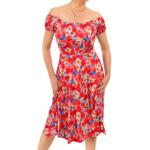 Red Print off the Shoulder Fit & Flare Dress