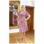 Pink Floral Print Flutter Sleeve Dress