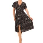 Black Spot Button Detail Fit and Flare Dress