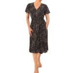 Black Spot Button Detail Fit and Flare Dress