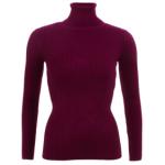 Burgundy Ribbed Polo Neck Clingy Jumper