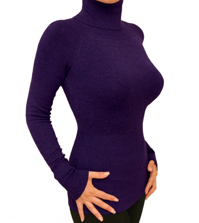 Purple Polo Neck Clingy Jumper