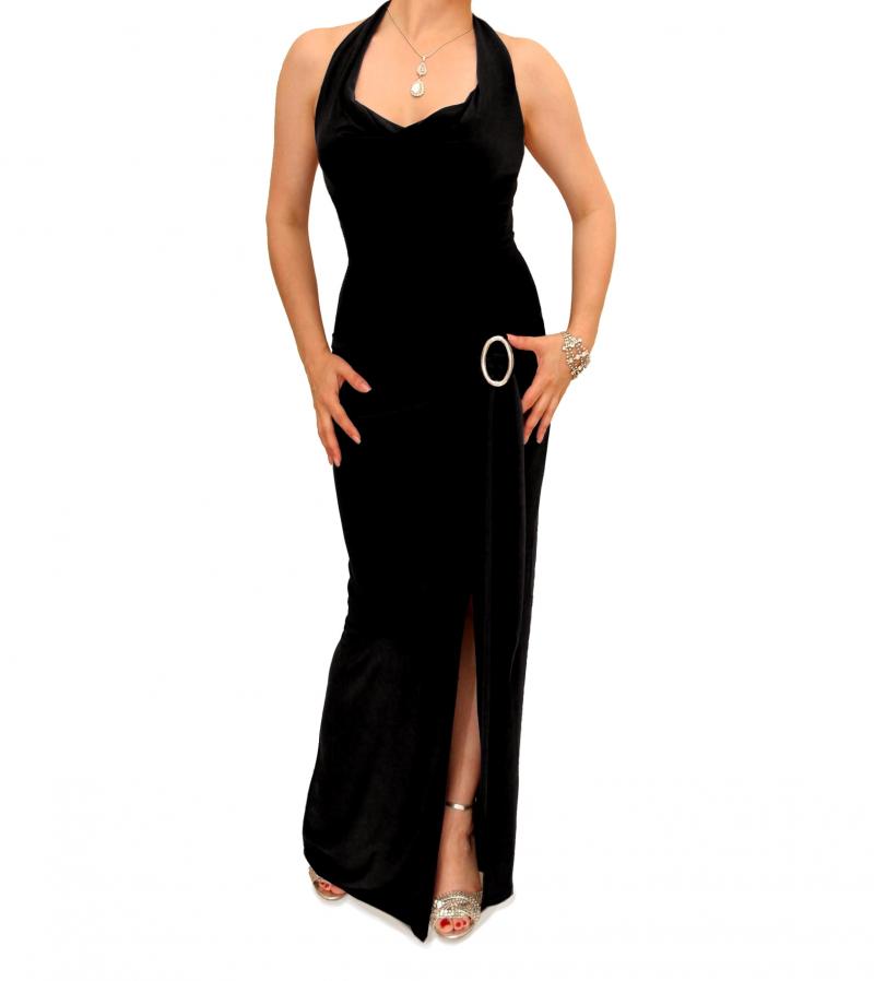 Black Cowl Neck Long Evening Dress