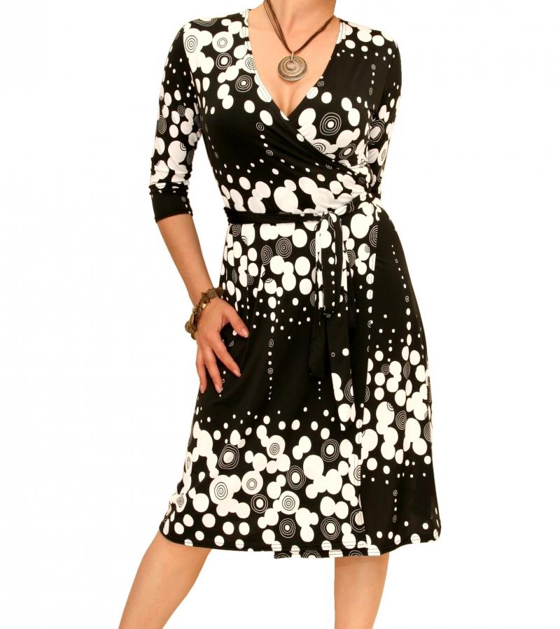 Black and White Patterned Wrap Dress