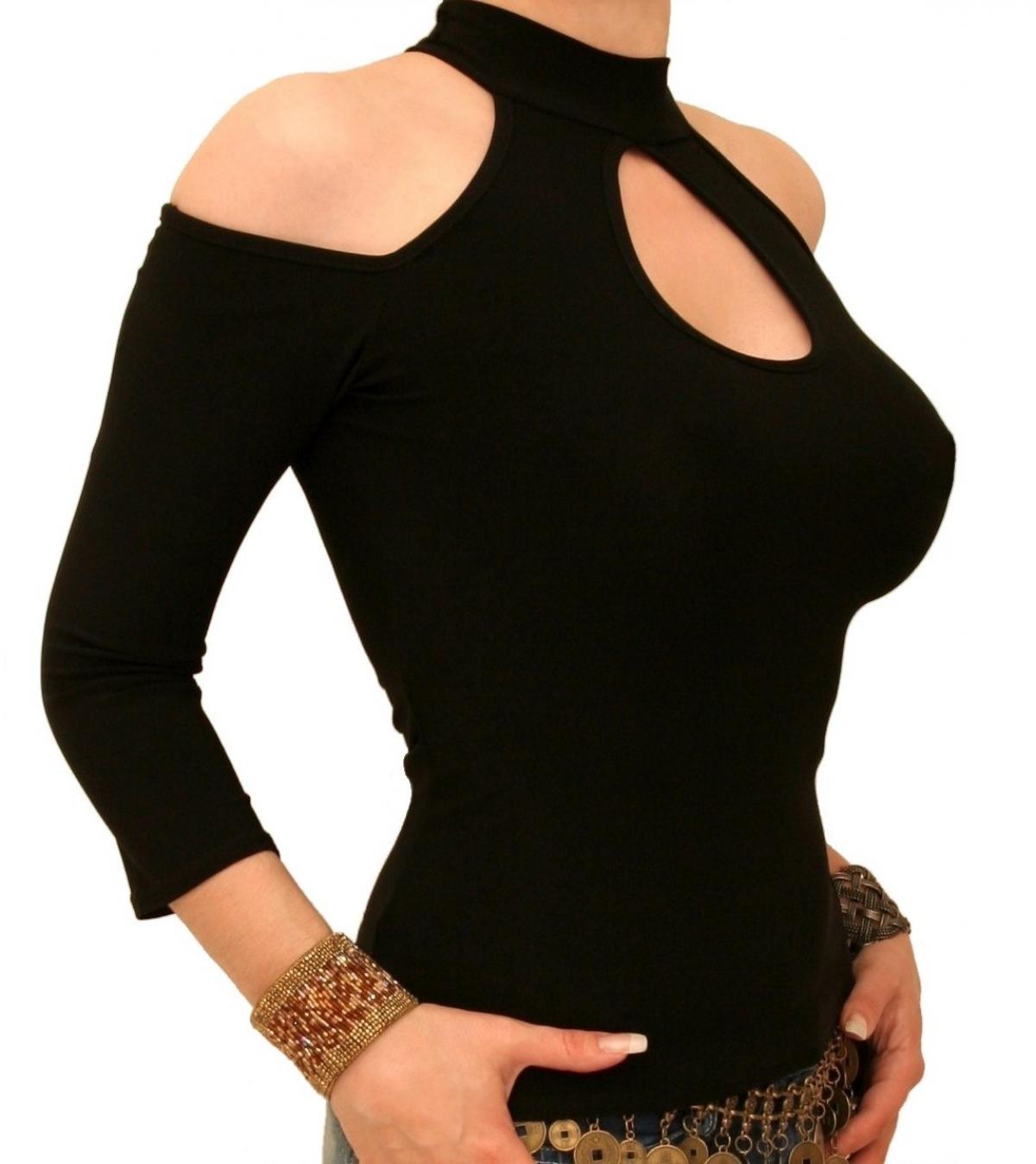 Black Cold Shoulder Choker Top