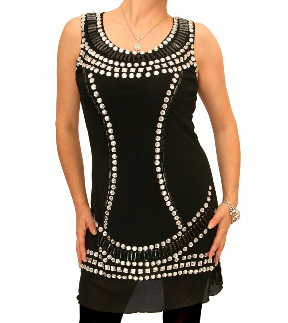 Black Jewelled Lined Mesh Tunic Top