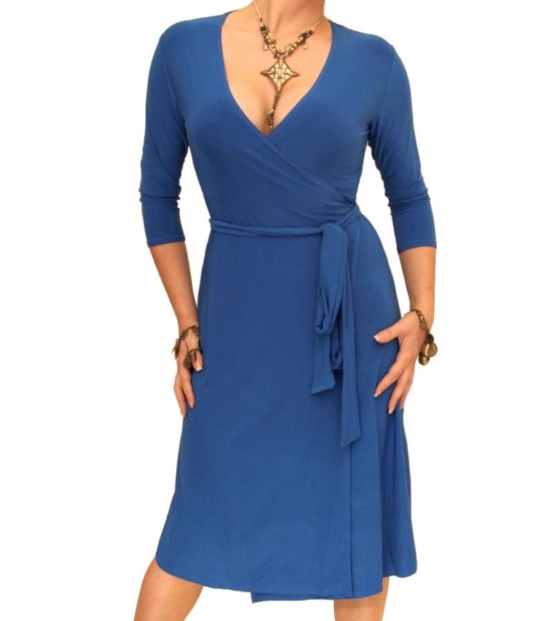 Blue Elegant Wrap Dress