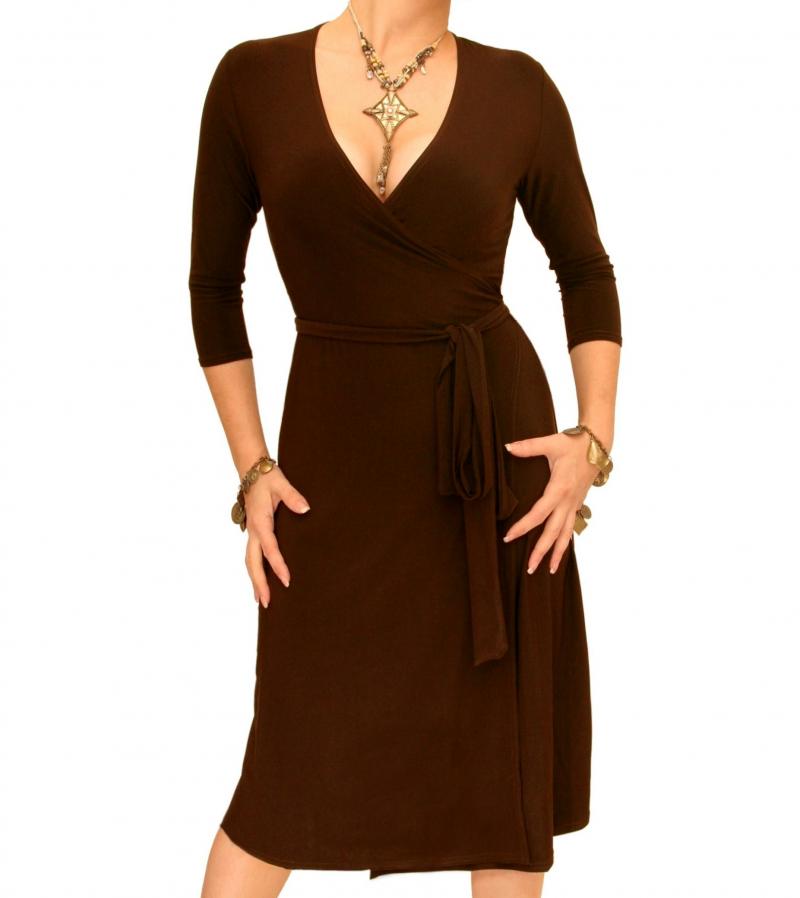 Brown Elegant Wrap Dress