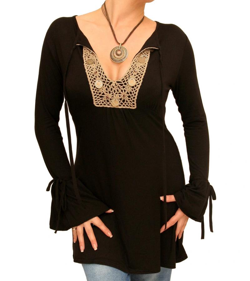 Black Coin Trim Tunic Top