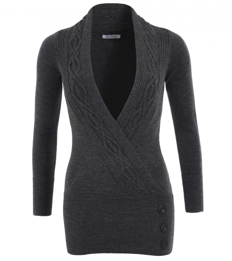 Grey Cable Knit Wrap Tunic Jumper