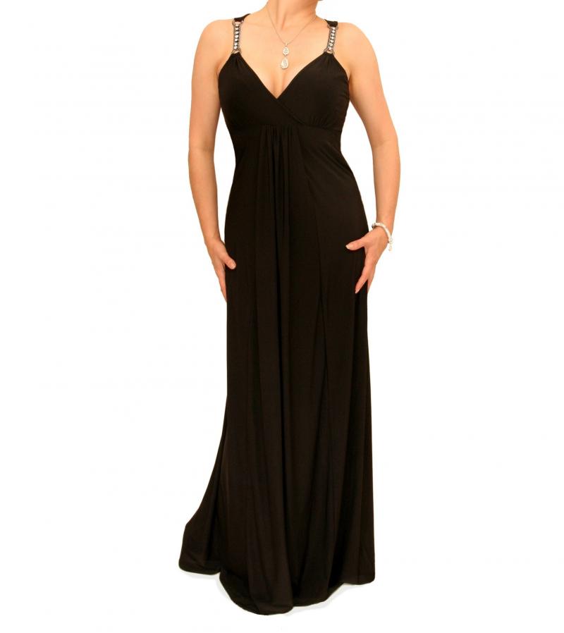 Black Diamante Strap Long Evening Dress