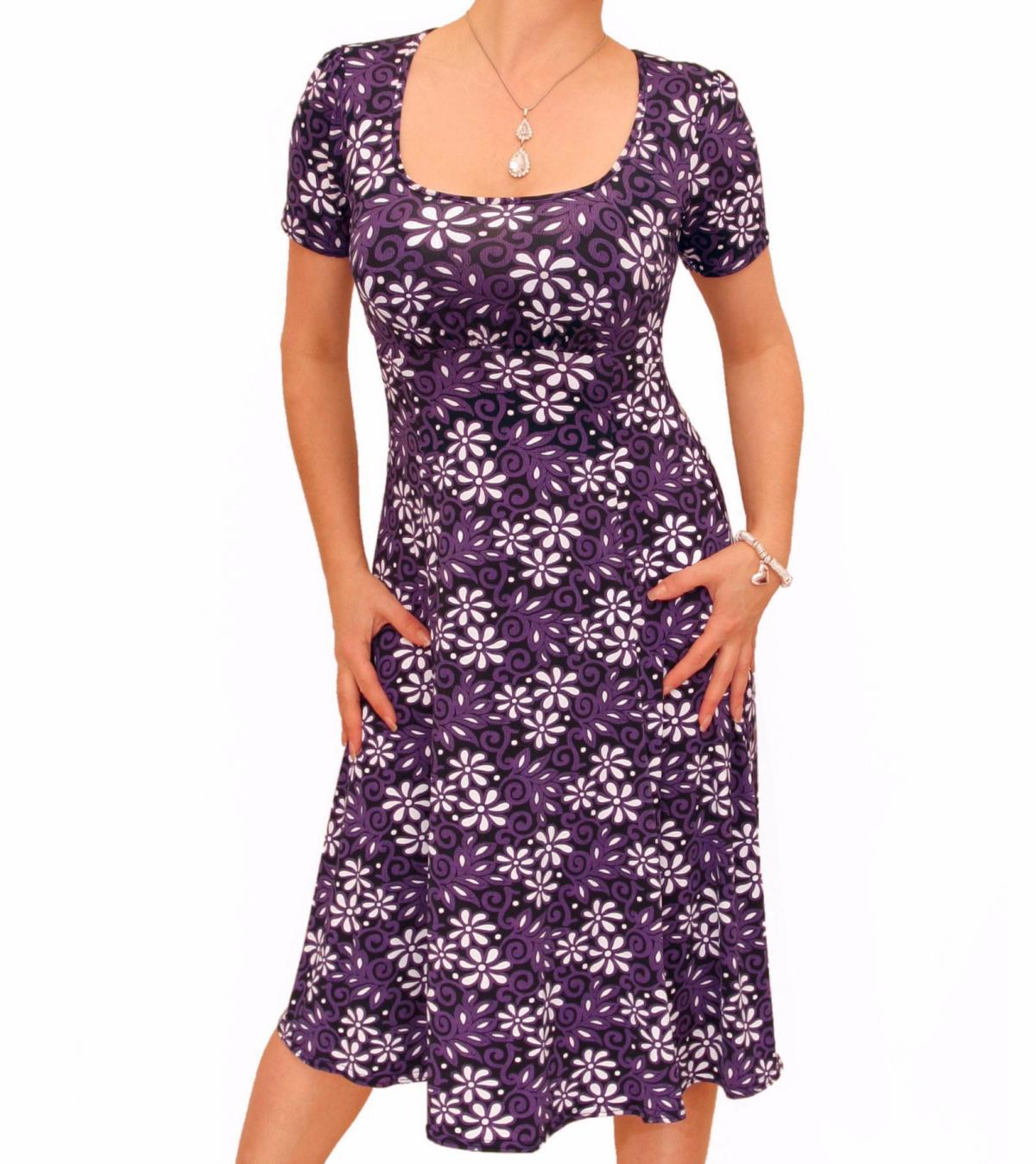 Purple Floral Print Tea Dress