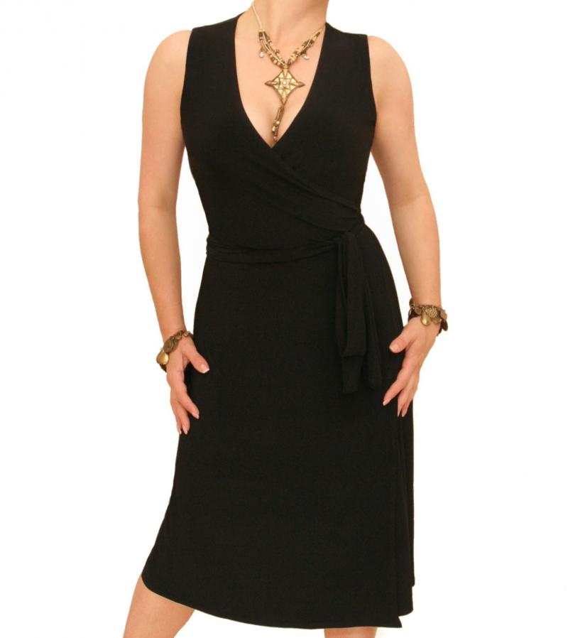 Black Sleeveless Wrap Dress