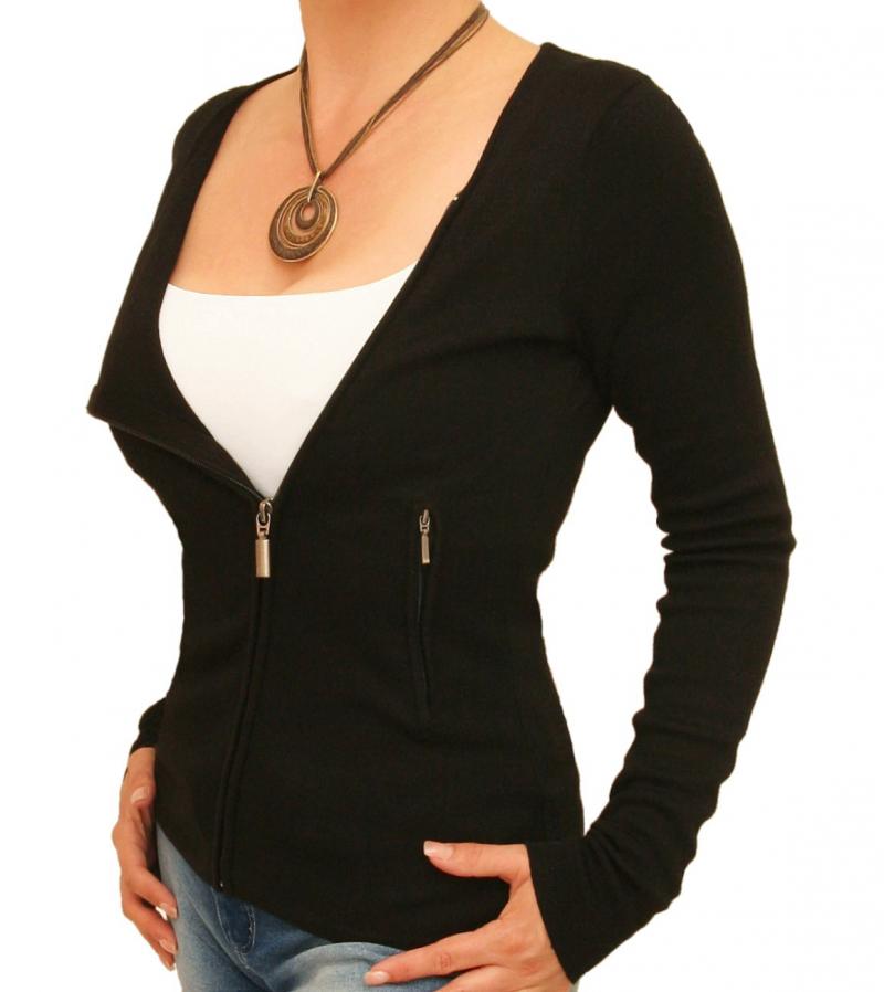 Black Biker Style Zip Up Cardigan