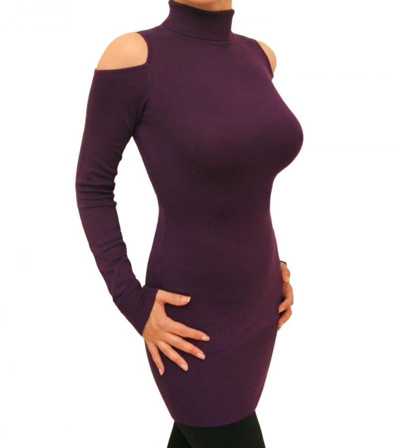 Purple Cold Shoulder Polo Neck Jumper