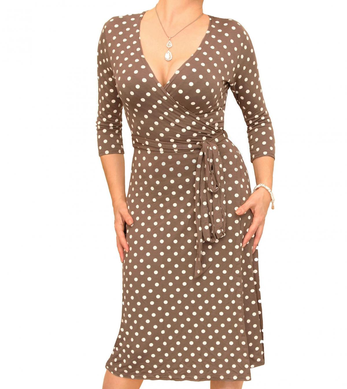 Mocha and Ivory Spotted Wrap Dress