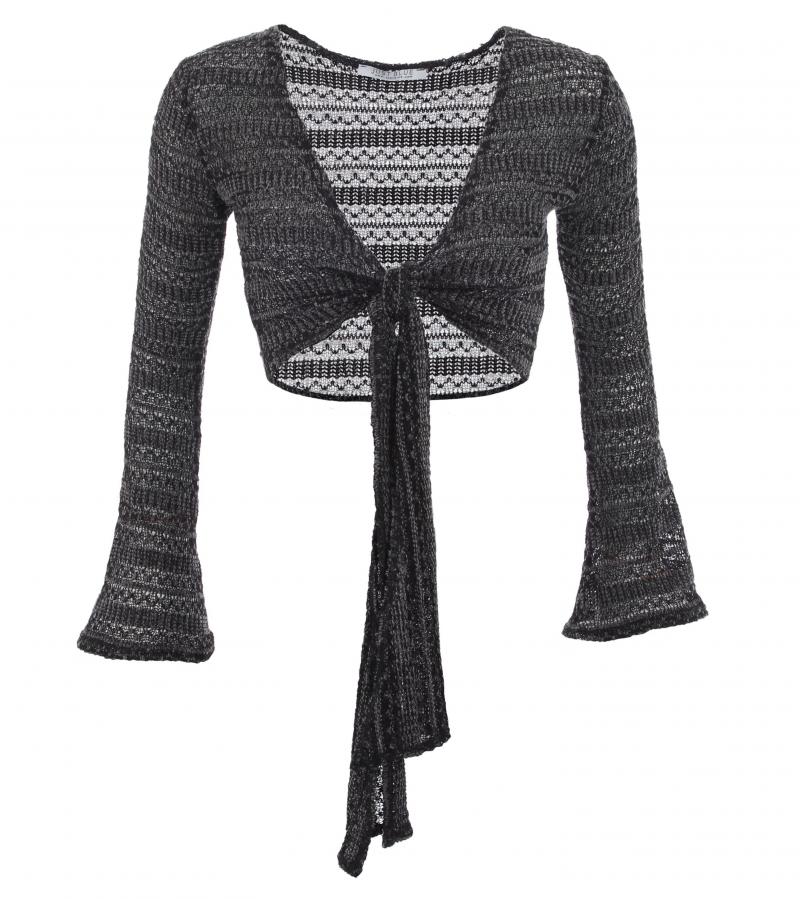 Grey Crochet Style Bell Sleeve Shrug
