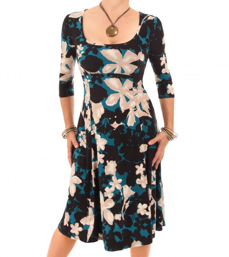 Teal Floral A Line Dress