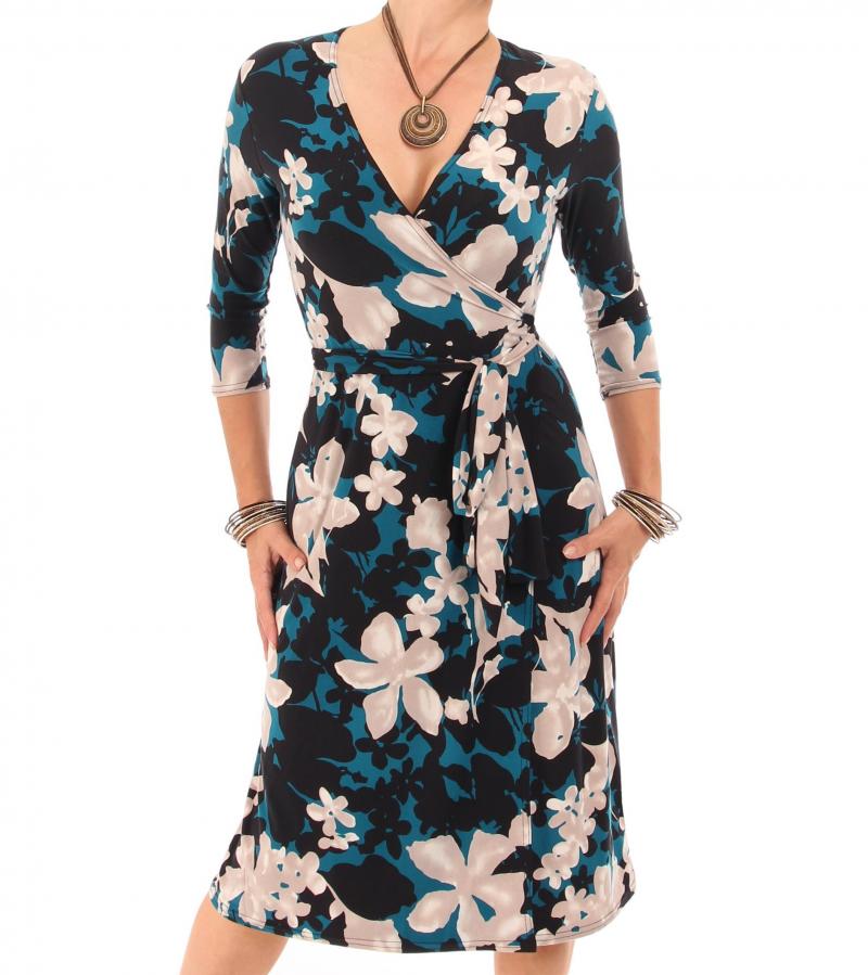 Teal Floral Print Wrap Dress