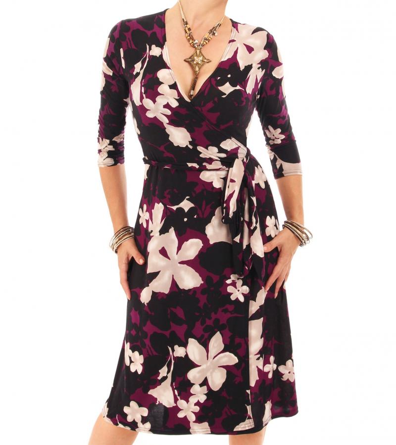 Plum Floral Print Wrap Dress