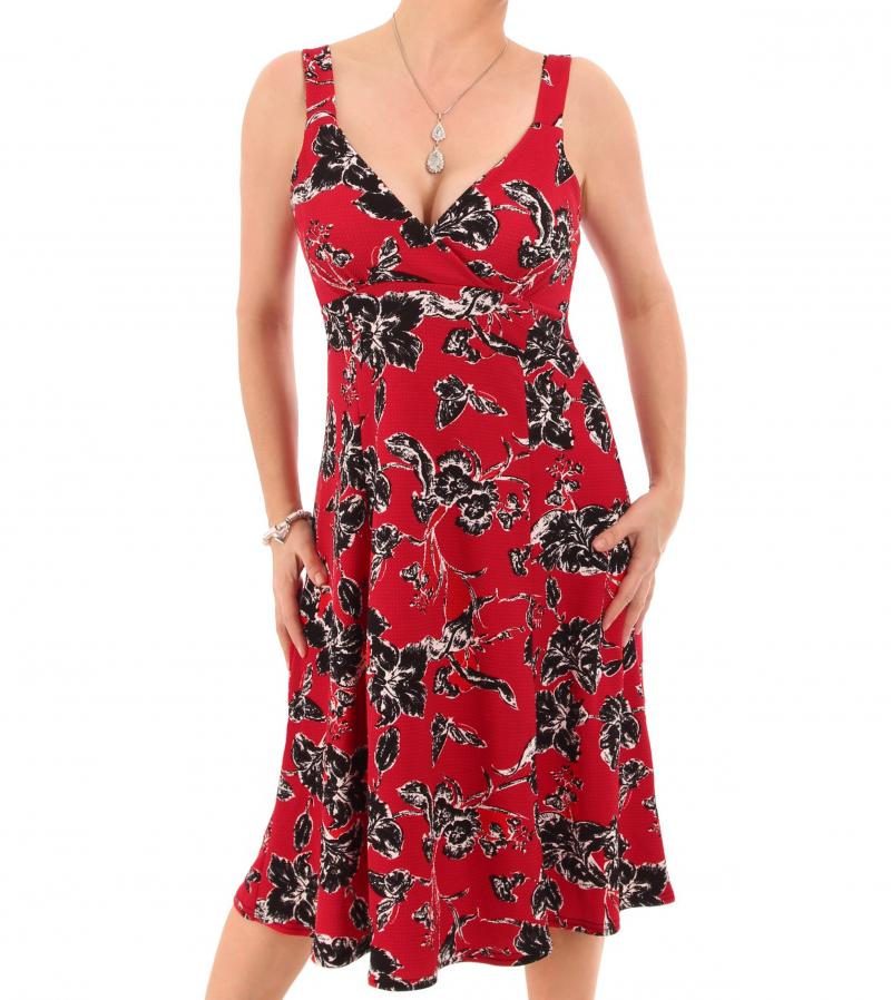 Red Floral Textured Strappy Dress