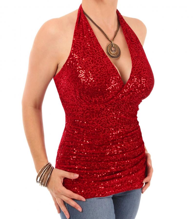 red sequin halter top