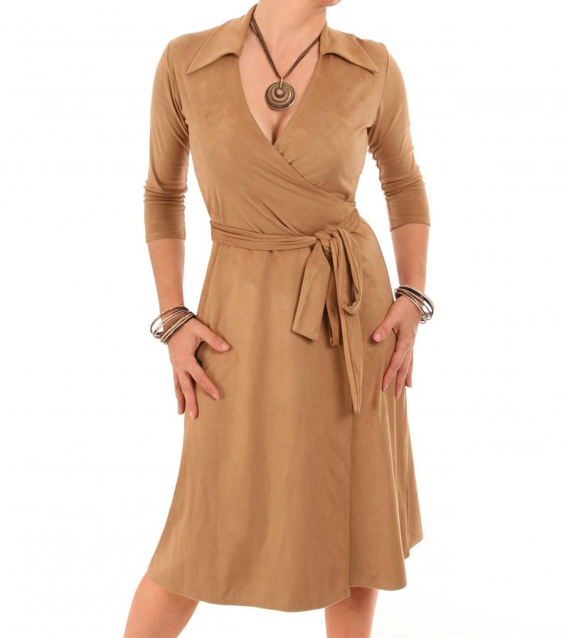 Camel Faux Suede Wrap Dress