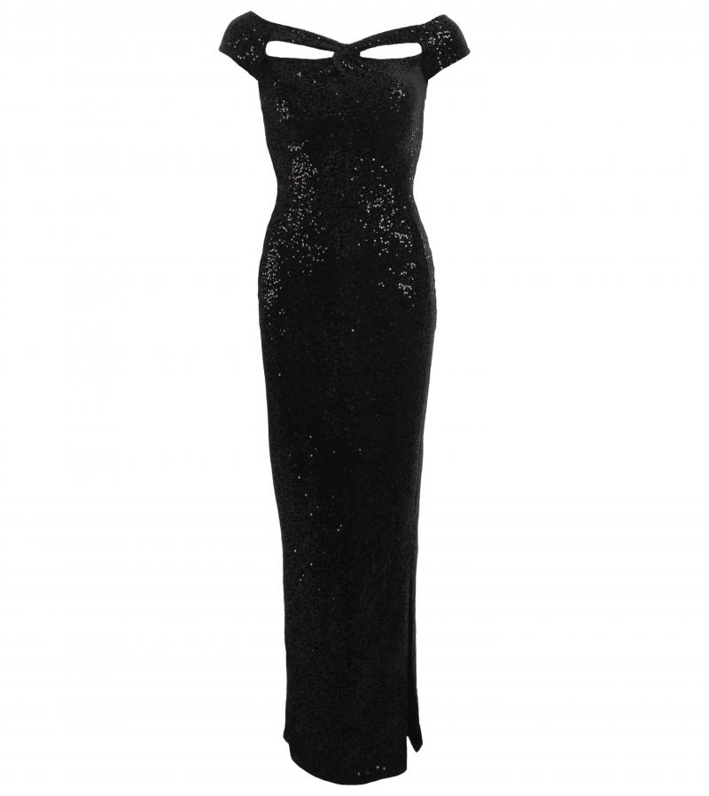 Black Sequin Velour Cut Out Maxi Dress