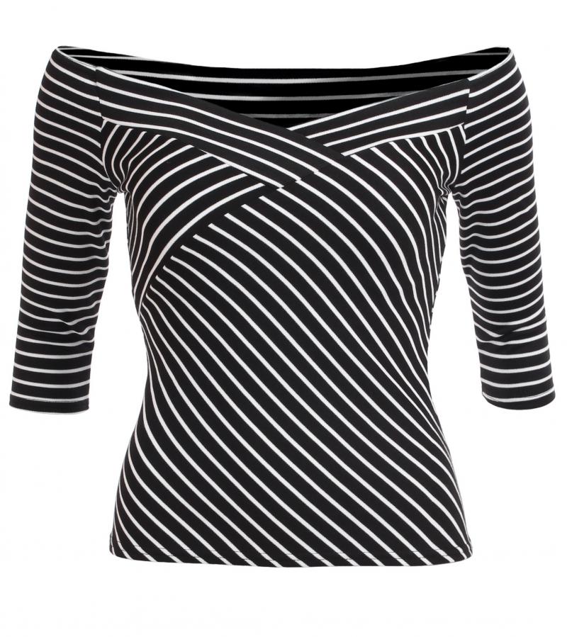 Black and White Striped off the Shoulder Top