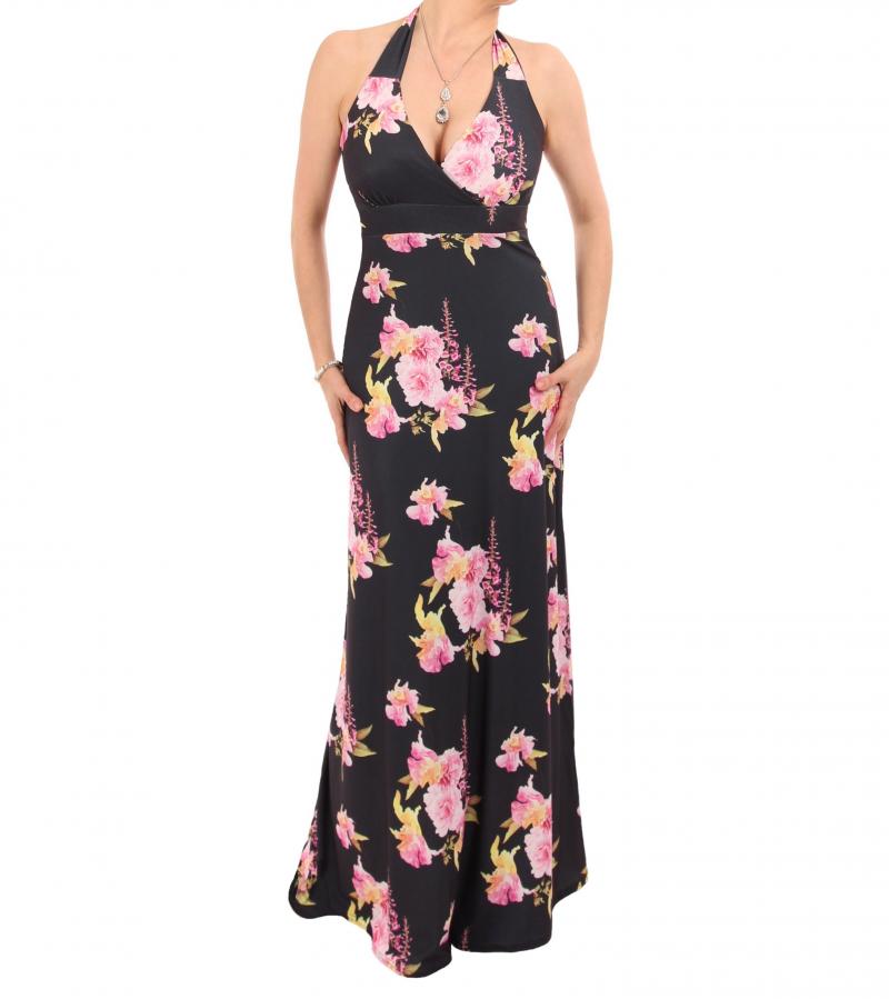 Black and Pink Floral Maxi Dress