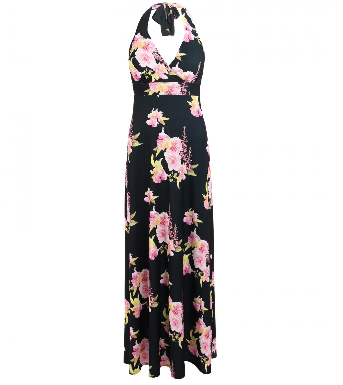 Black and Pink Floral Maxi Dress