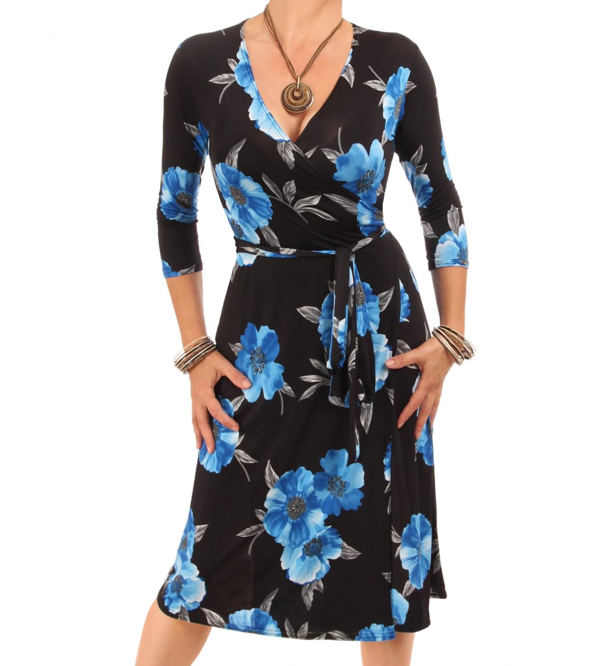 Blue Floral Wrap Dress