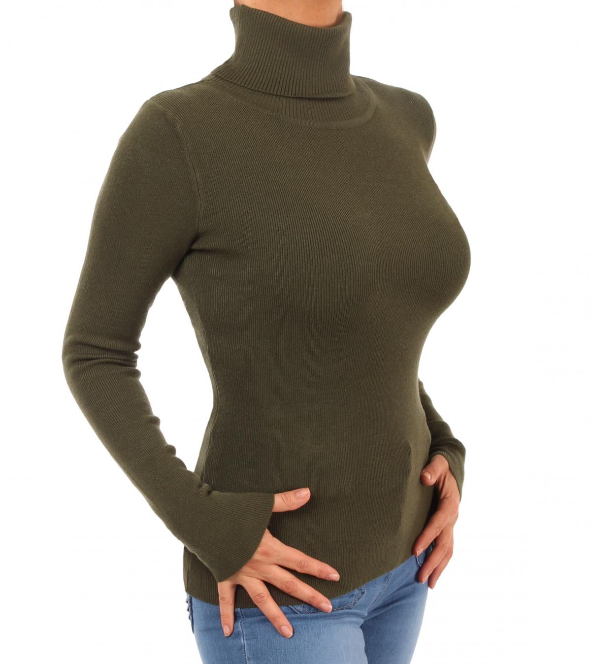 Khaki Green Polo Neck Clingy Jumper