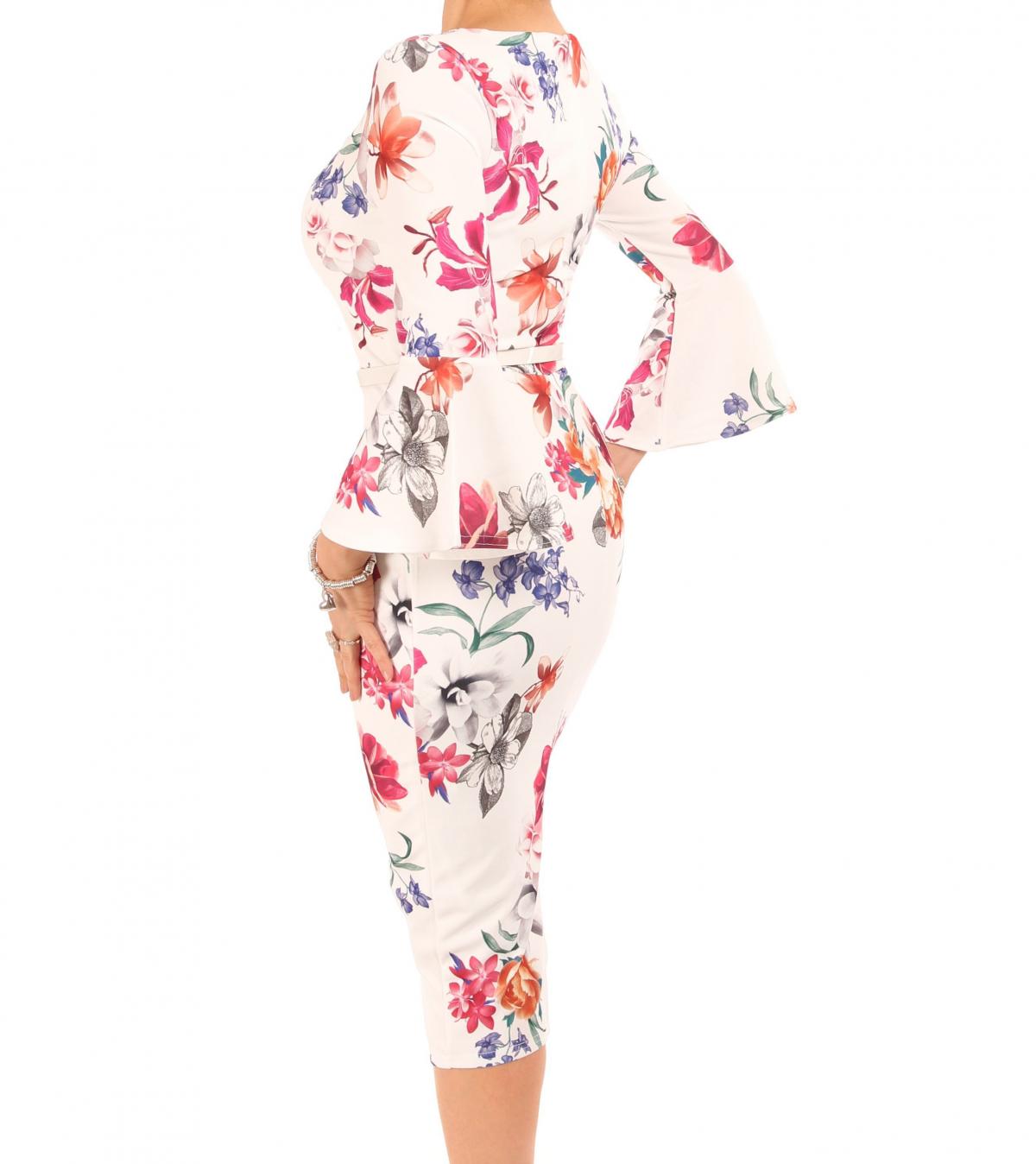 Ivory Floral Bell Sleeve Pencil Dress