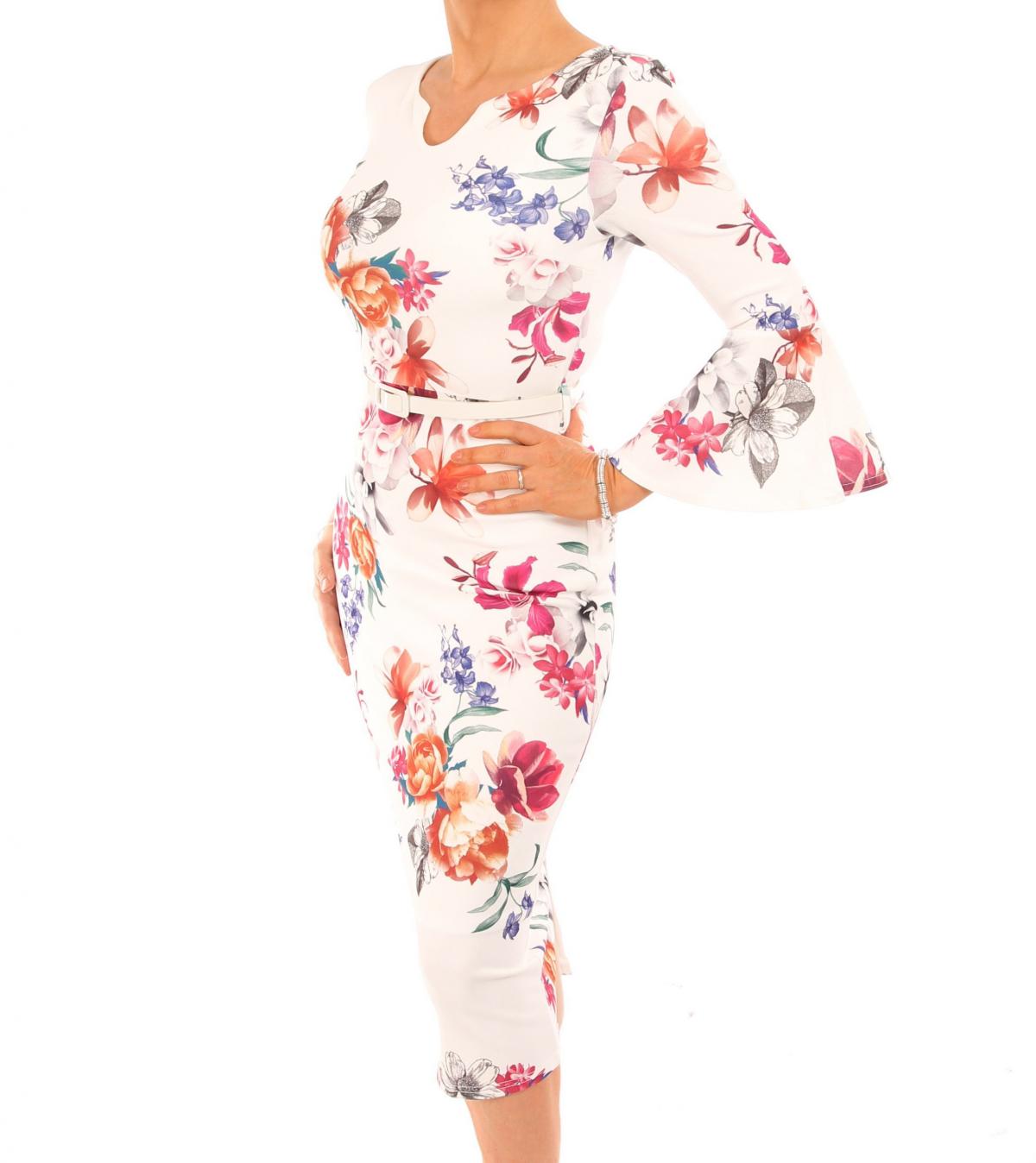 Ivory Floral Bell Sleeve Pencil Dress