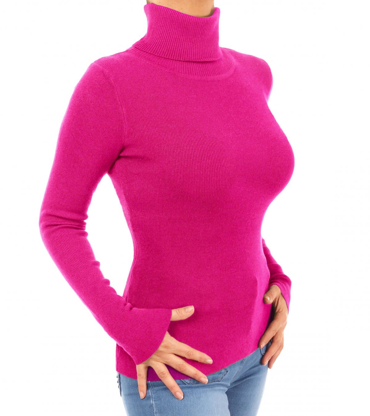 Fuchsia Pink Polo Neck Clingy Jumper