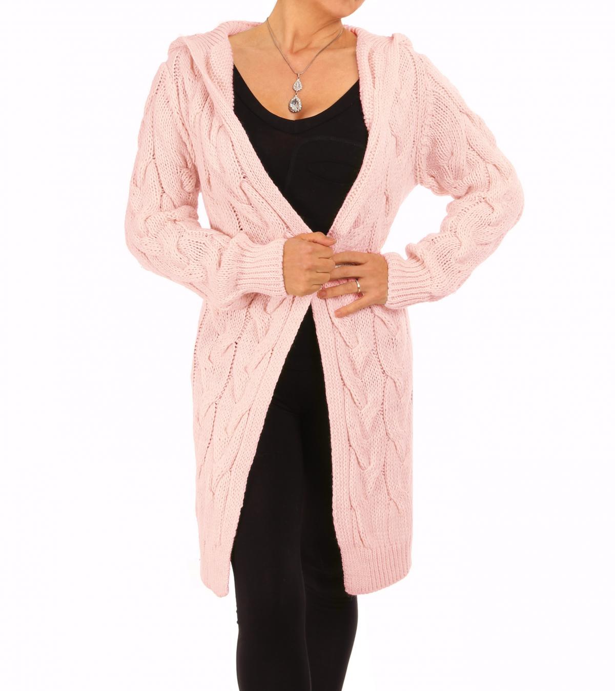 Soft Pink Cable Knit Hooded Cardigan