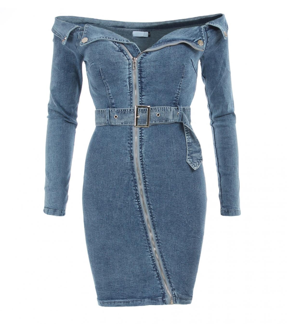 Off-Shoulder Skinny Denim Dress