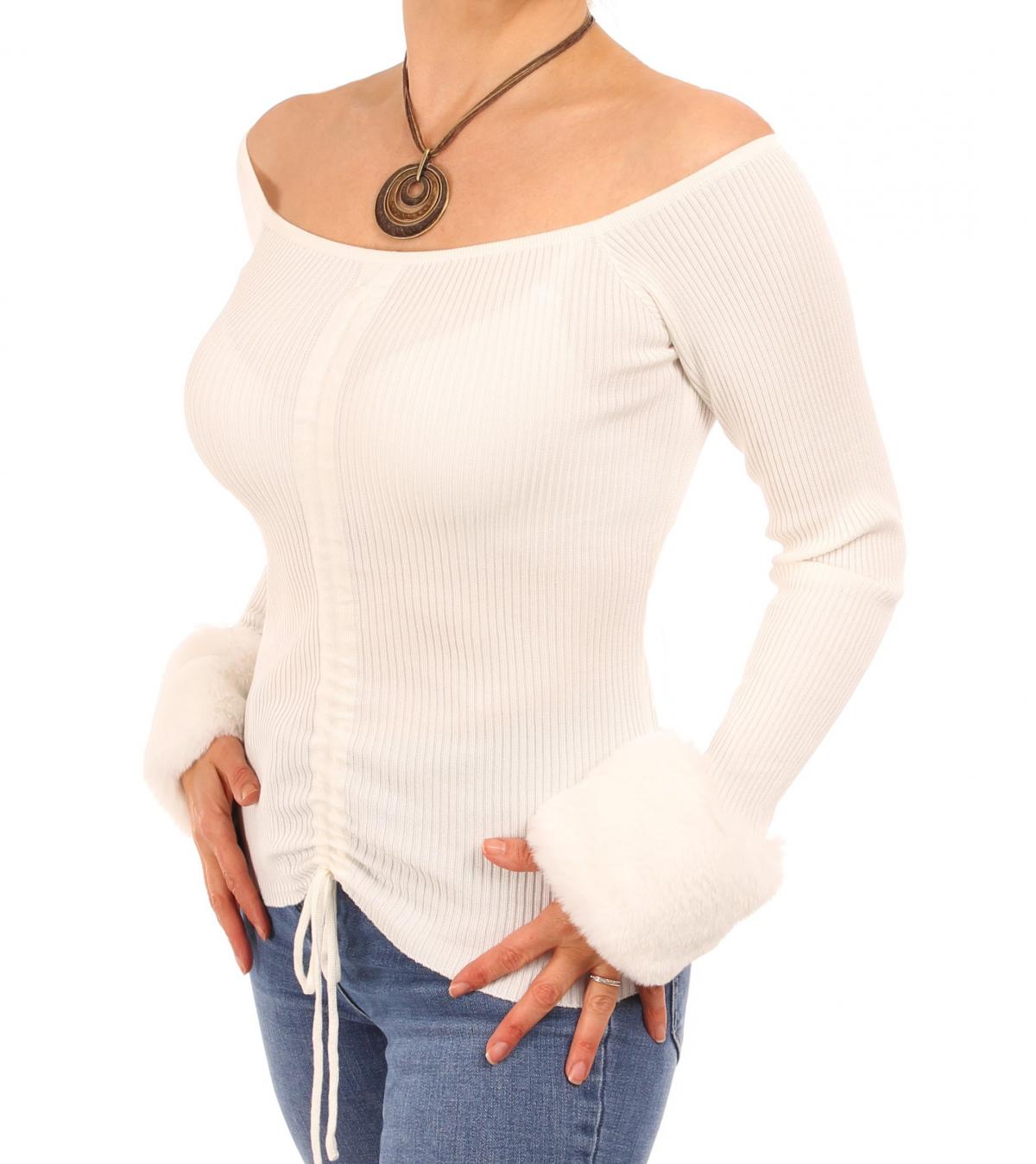 Ivory Faux Fur off the Shoulder Jumper