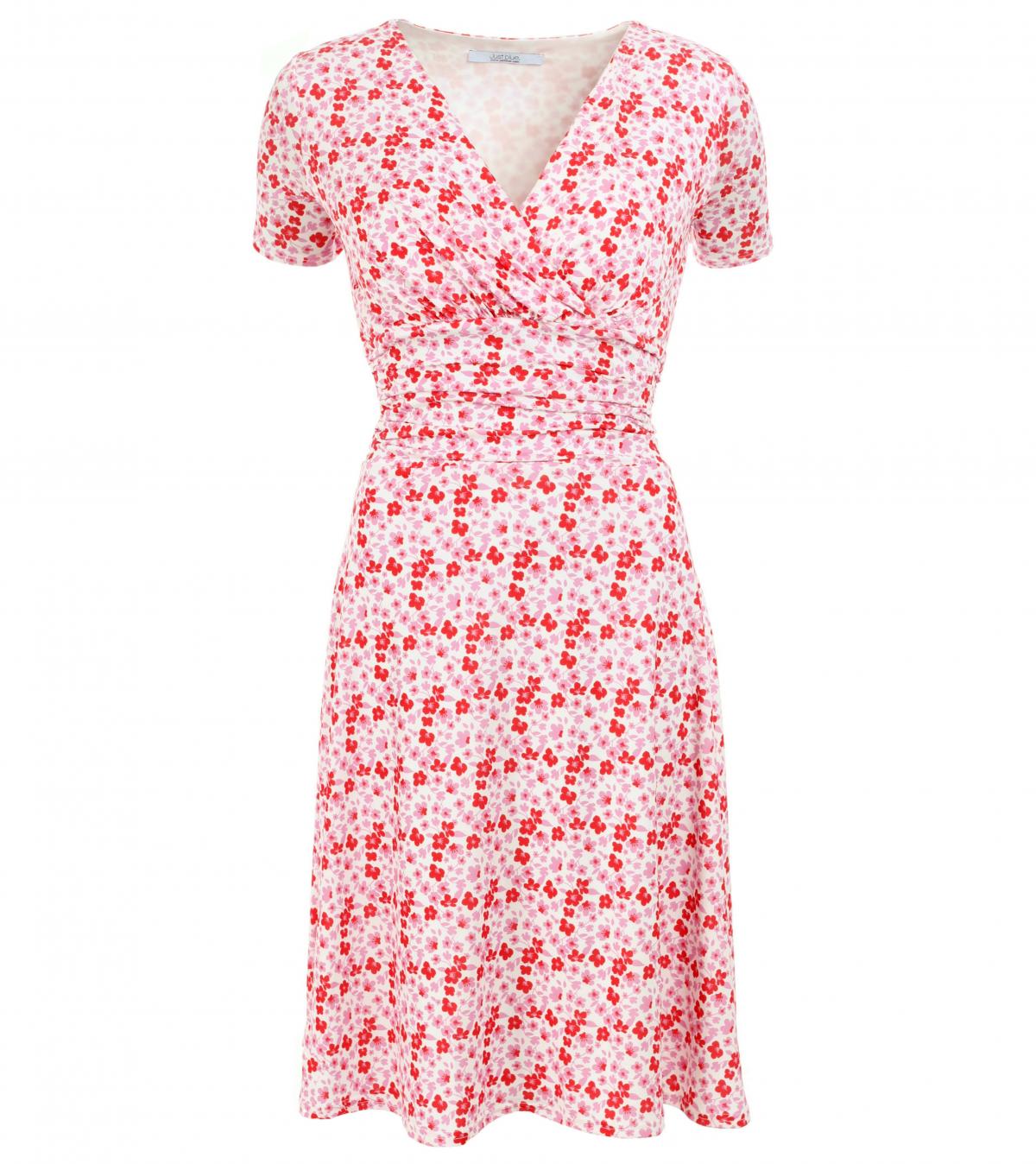 Burgundy and pink floral print fit & flare dress