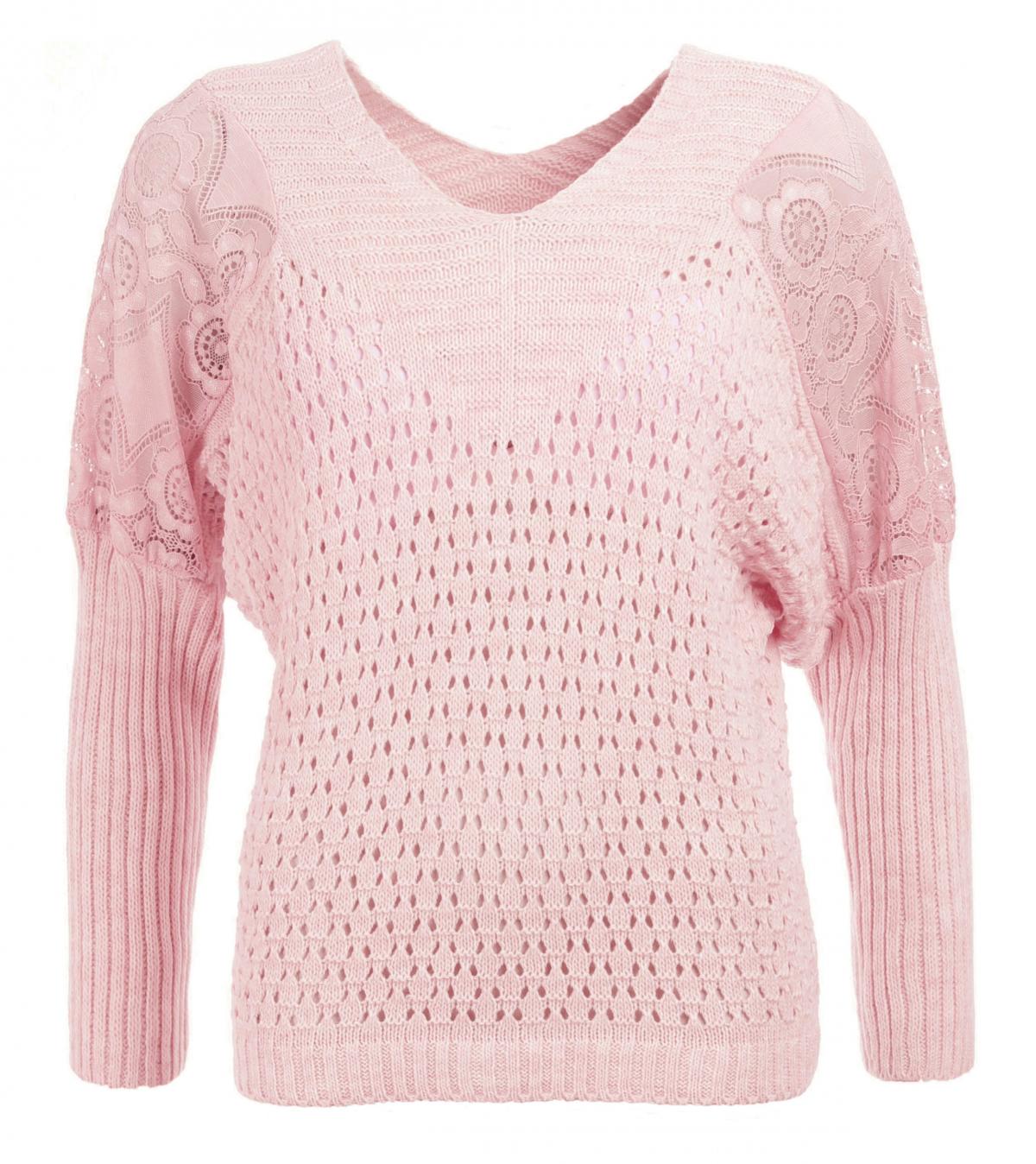 Pink Lace Detail Batwing Jumper