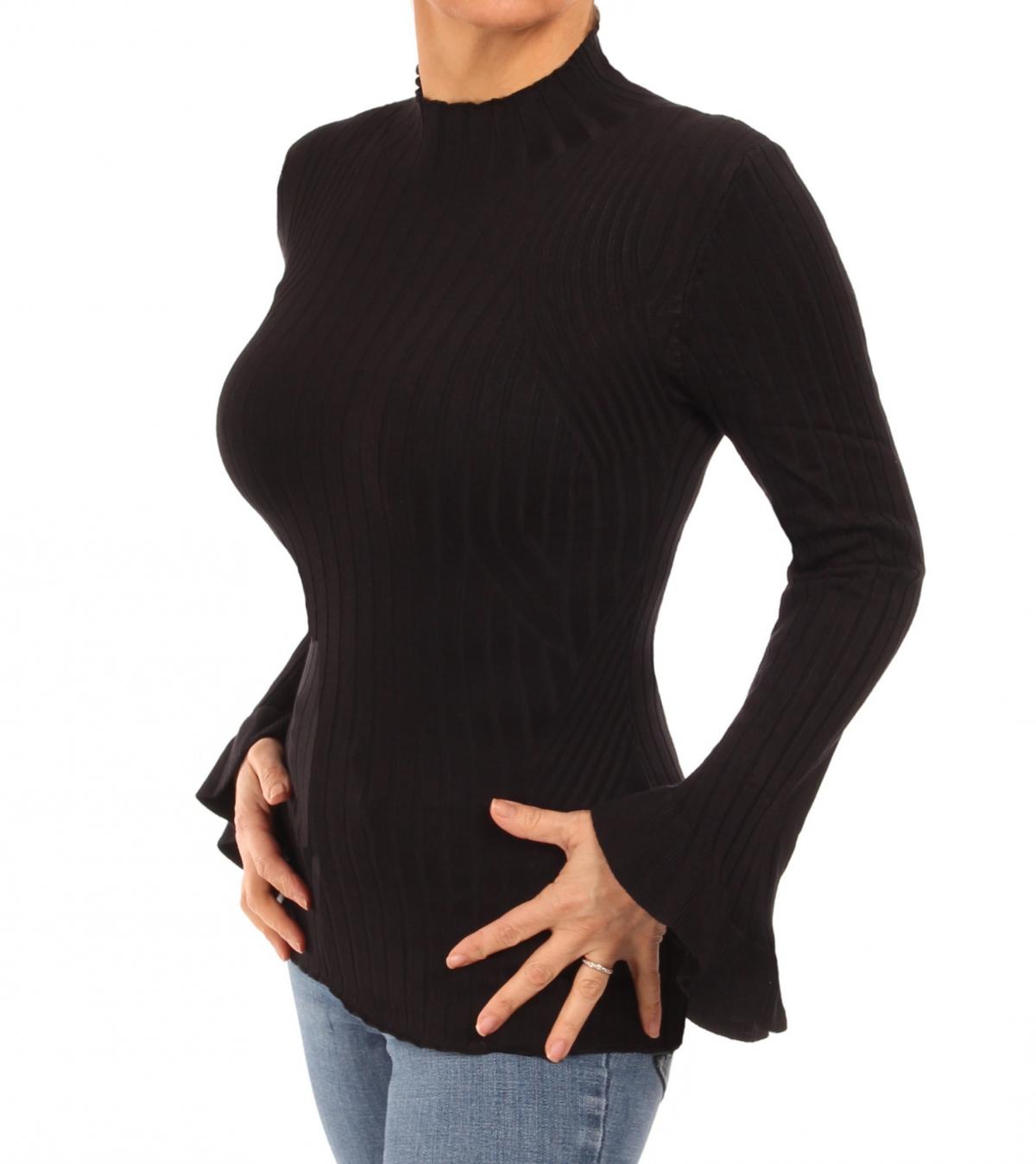 Black Ribbed Bell Sleeve Jumper