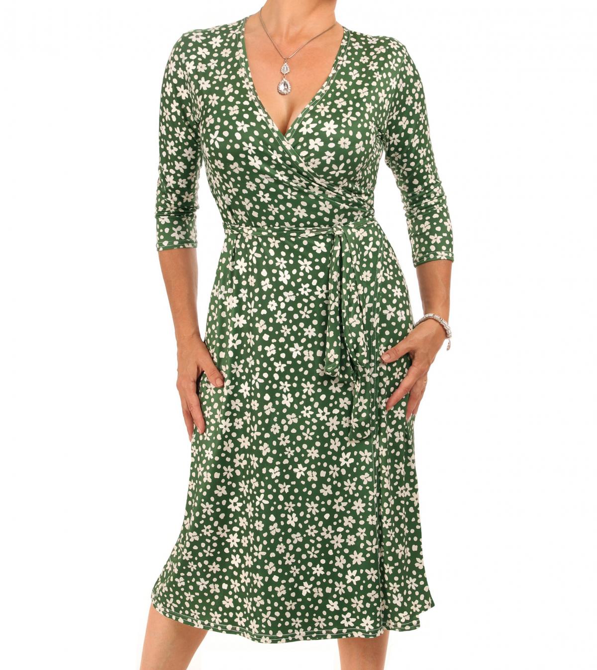 Green Floral Print Wrap Dress