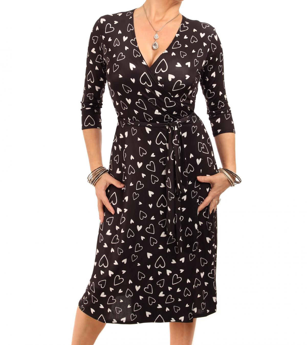 Black and White Heart Print Wrap Dress