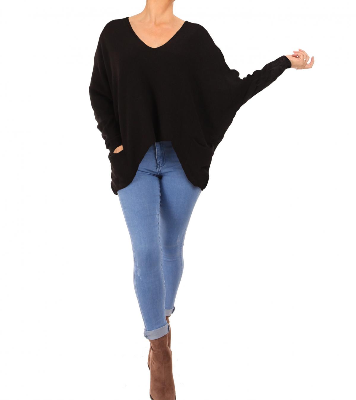 Black Oversized V Neck Jumper