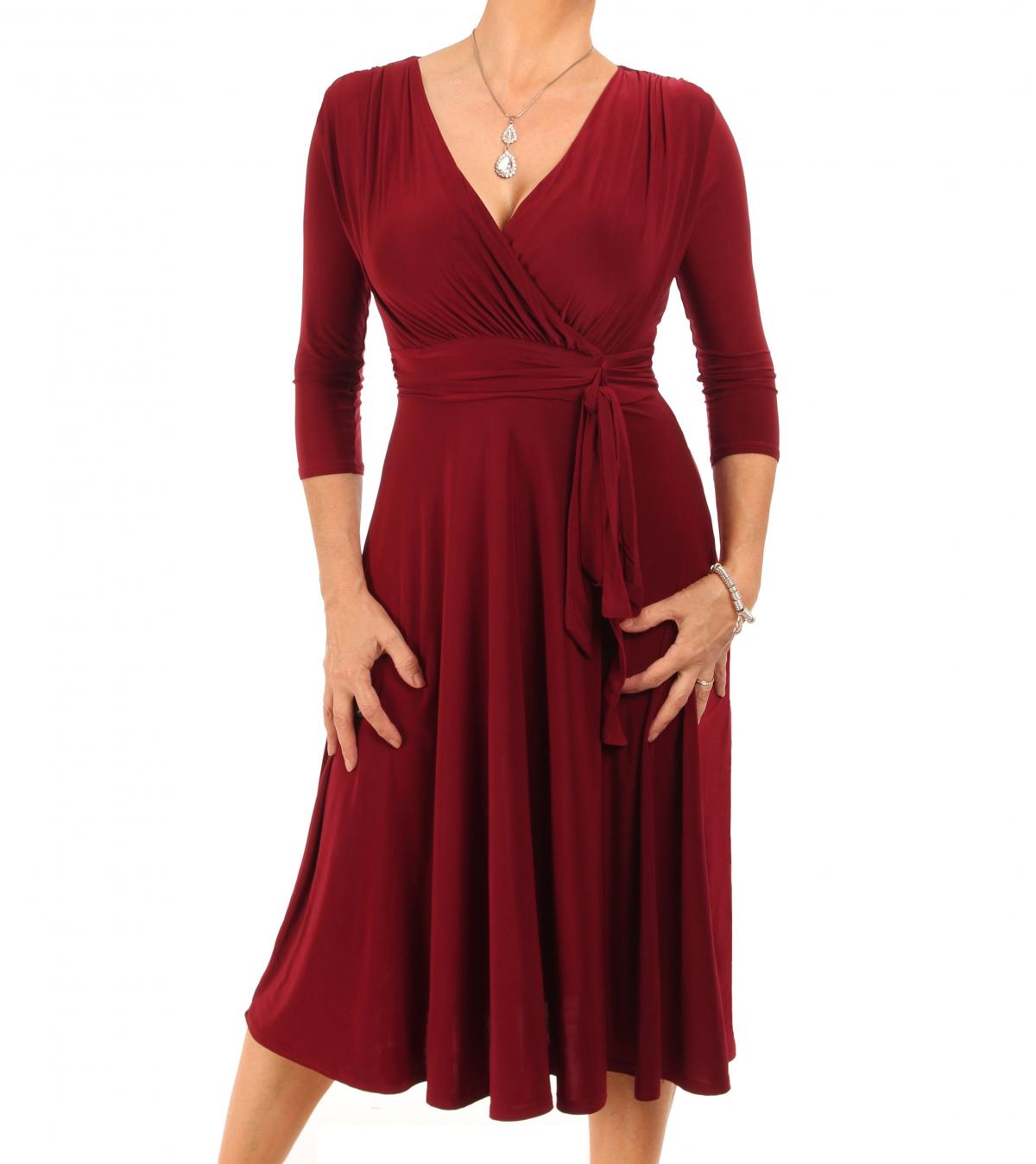 Wine Fit & Flare Tie Detail Dress