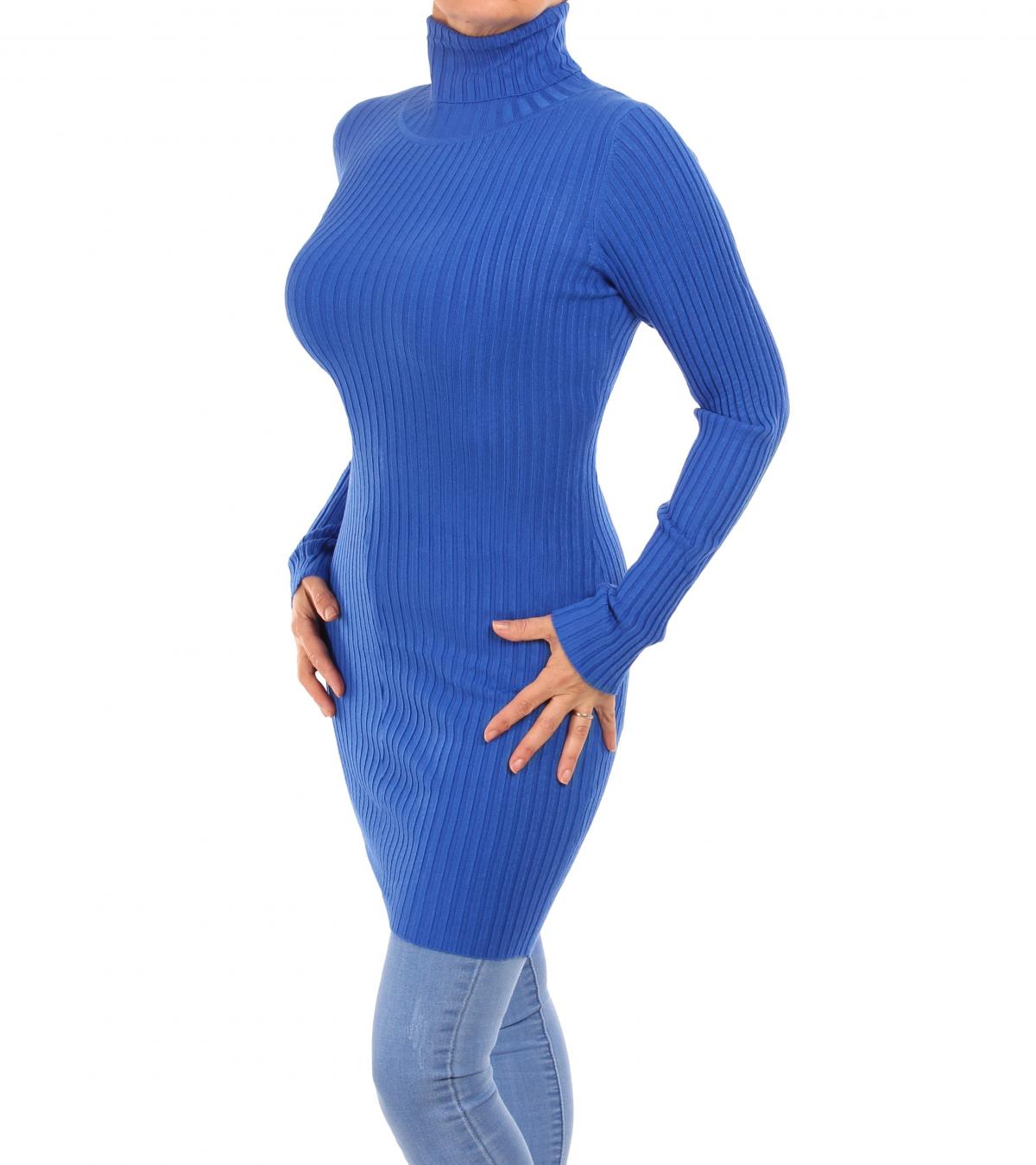 Royal Blue Ribbed Polo Neck Long Jumper