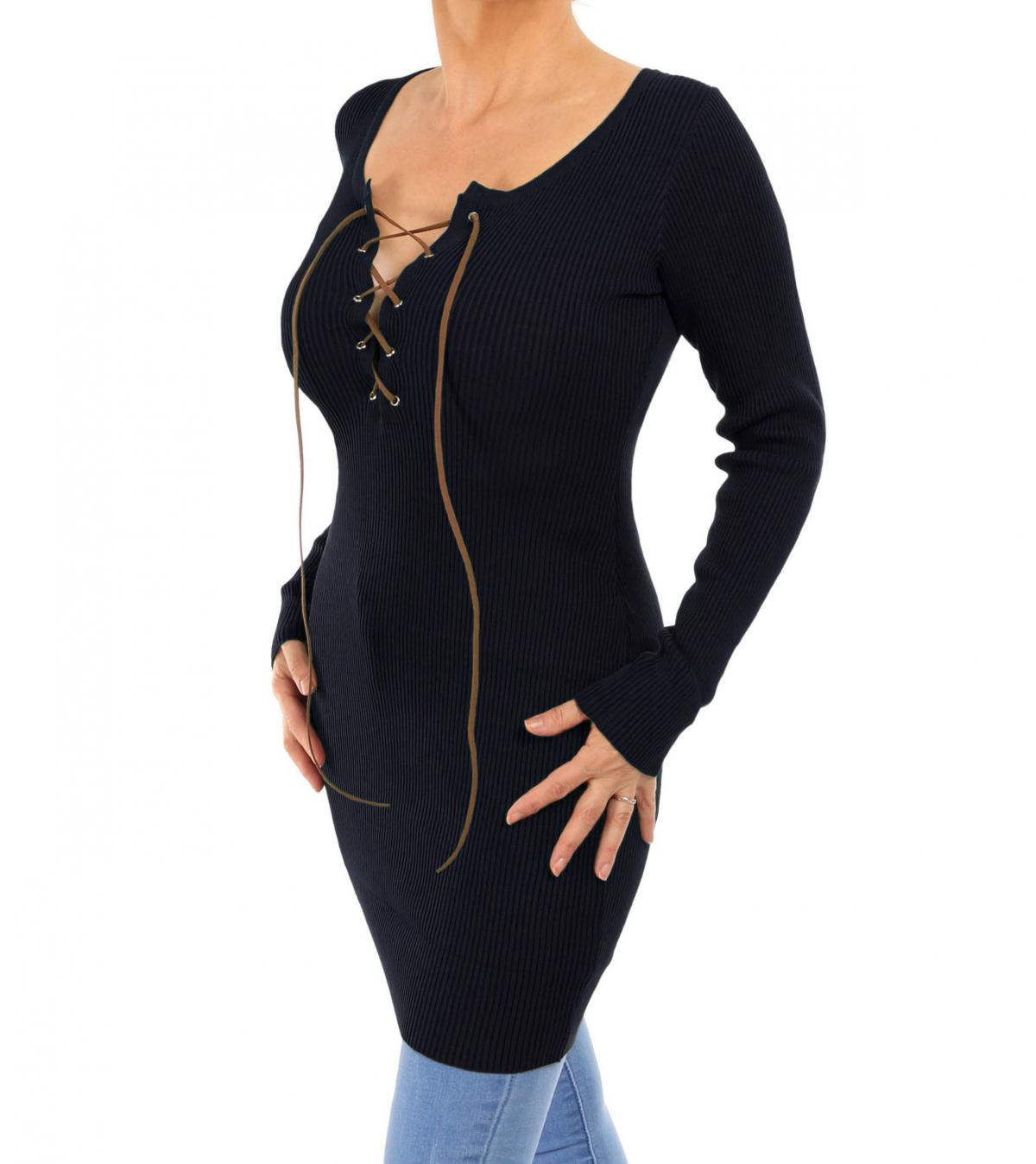 Black Lace up Ribbed Jumper